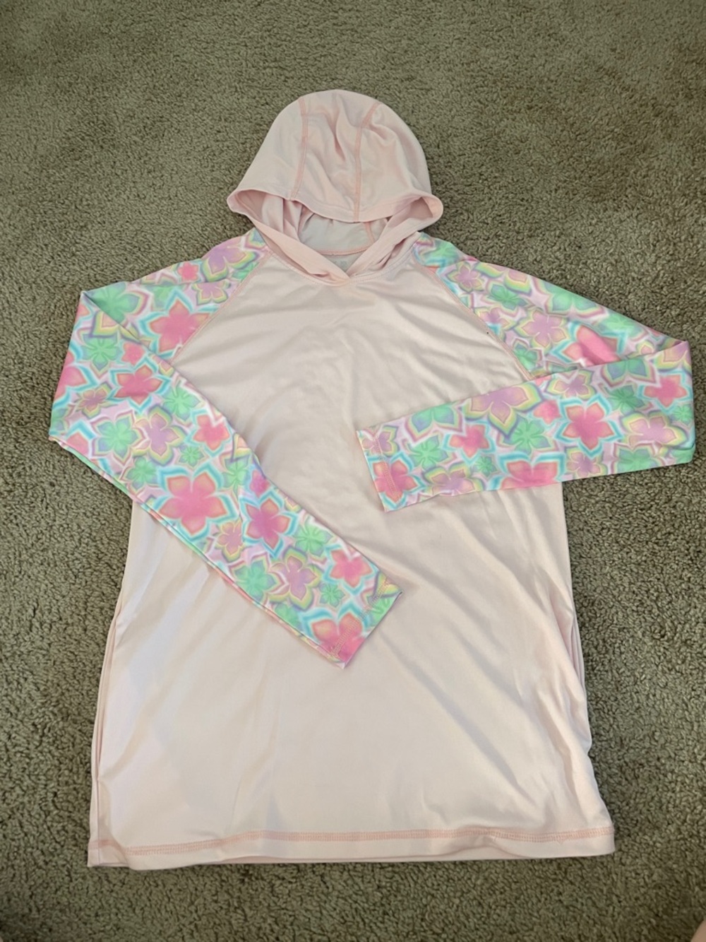 Light Pink Hooded Rash Guard with Floral Sleeves
